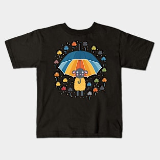 Sheep Rainy Day With Umbrella Kids T-Shirt